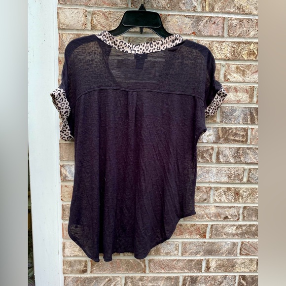 Cheetah Print Black & Beige Sheer Rue21 Short Sleeve T-shirt Blouse - Picture 6 of 7